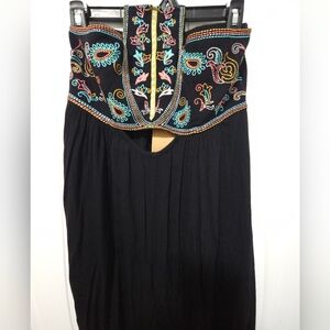 Embroidered Black Strapless Dress